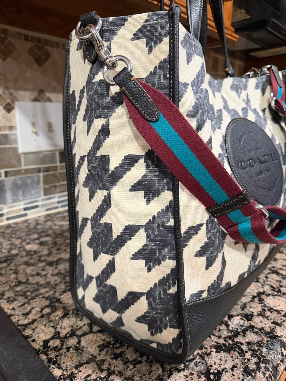 Coach Dempsey Tote 40 With Houndstooth Print And Patch